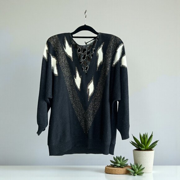 Jon Lawrence Vintage Black Angora Blend Sweater Size Large - Picture 1 of 10